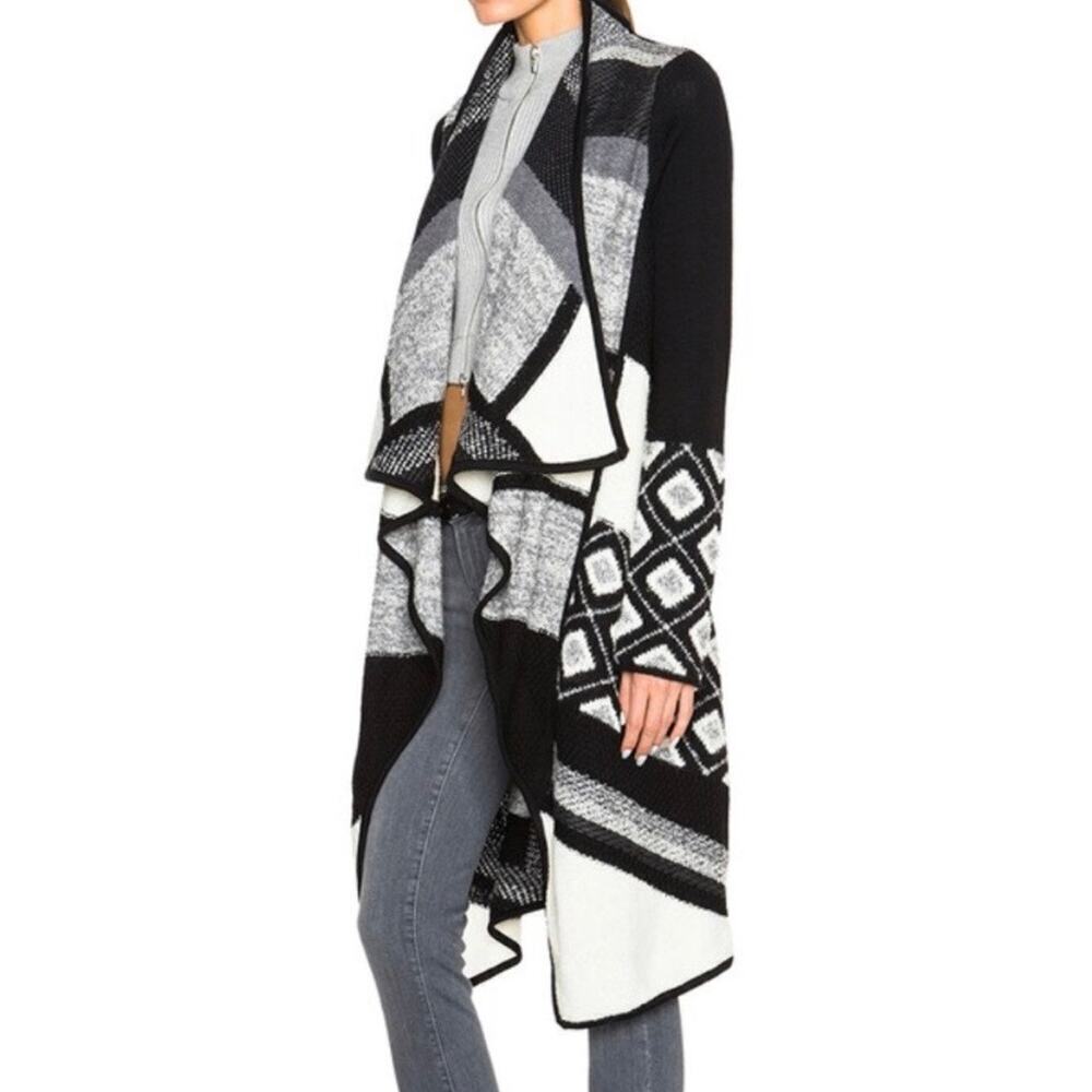 Vince Block Print Longline Open Front Geometric Cardigan Wool Alpaca Size Medium